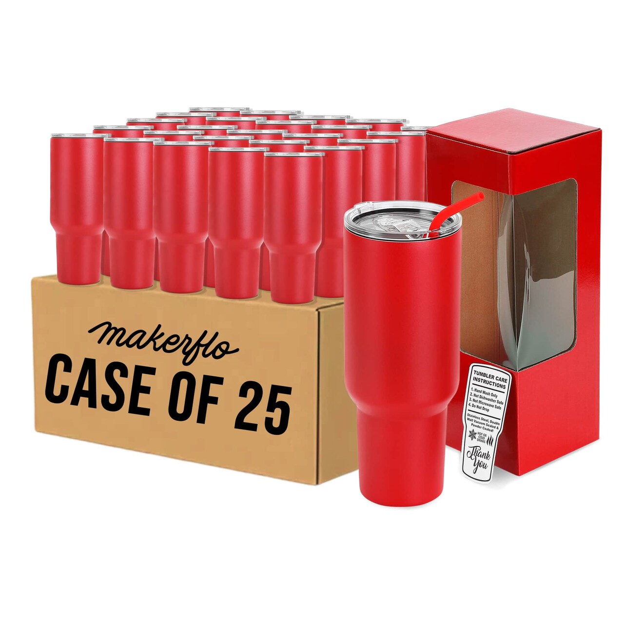 Makerflo 40 oz Powder Coated Tumbler with Sliding Splash & Leak Proof Lid and Handle Sold Separately, Ideal for Craft and Personalization (Laser Engraving, UV DTF, Epoxy, and Vinyl)